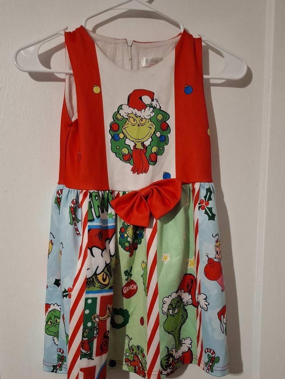 Source Unknown Red White Green Grinch Print Holiday Dress